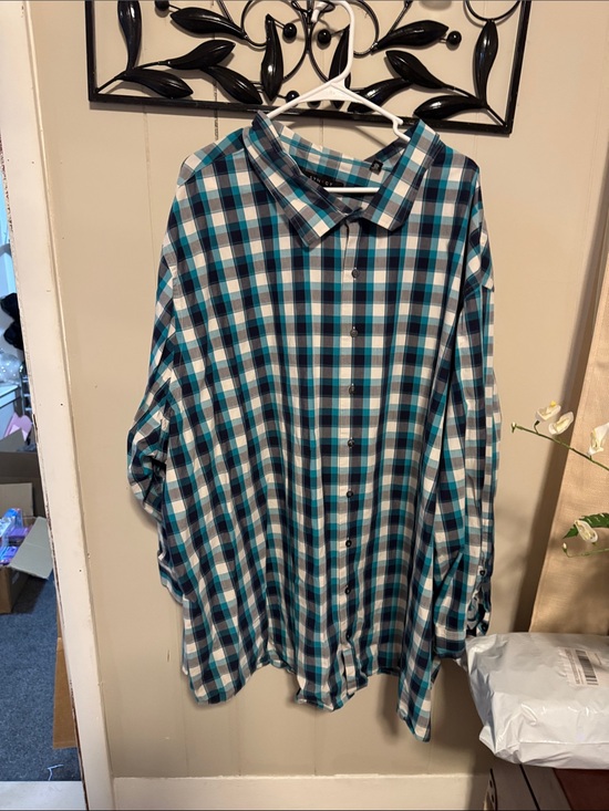 Synrgy Other - Men's Plaid Button-Down Shirt in Teal, Black & White